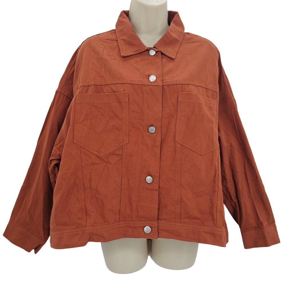 Cupshe Womans size L Brown Collared Long Sleeve Front Button Denim Jacket NEW